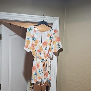 Floral Wrap Romper with Belt